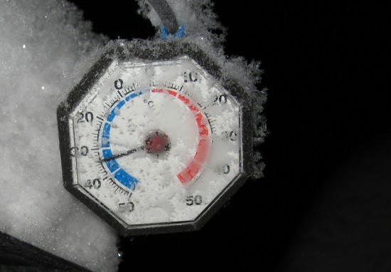 Thermometer showing minus 34 Celsius