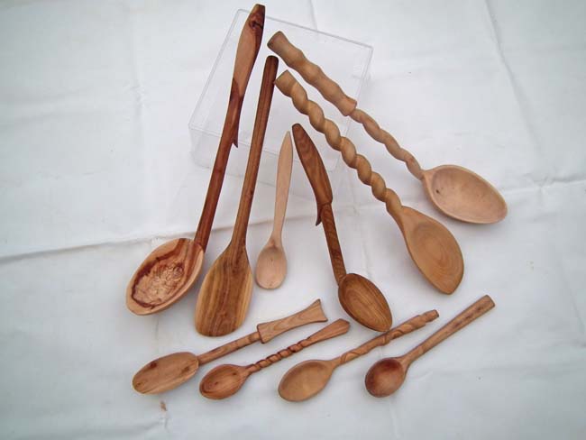 A collection of hand-carved bushcraft spoons