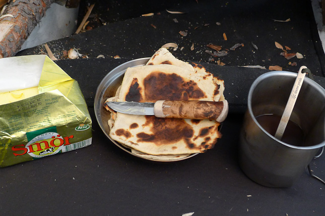 butter, flatbread and fresh coffee