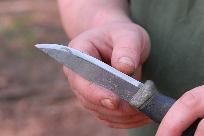 Checking a knife bevel for correct sharpening