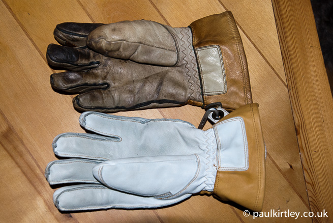 Two Hestra gloves, one new, one old