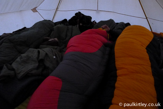 Sleeping Bags. In a tent.