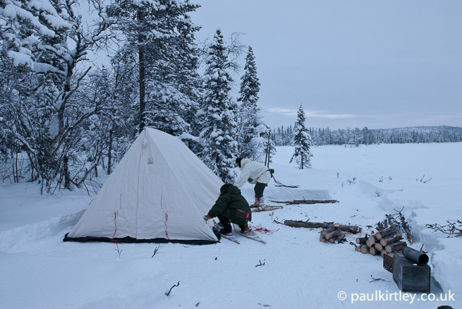 Setting up a winter tent