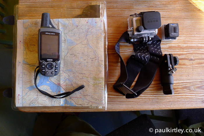 Garmin GPS, Norwegian topographic map and GoPro camera