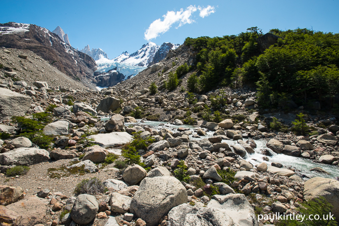 Stream from Glaciar Piedras Blancas with glacier in background