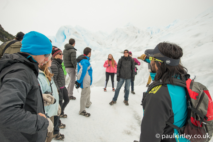 Guide addressing a group on the Perito Moreno glacier