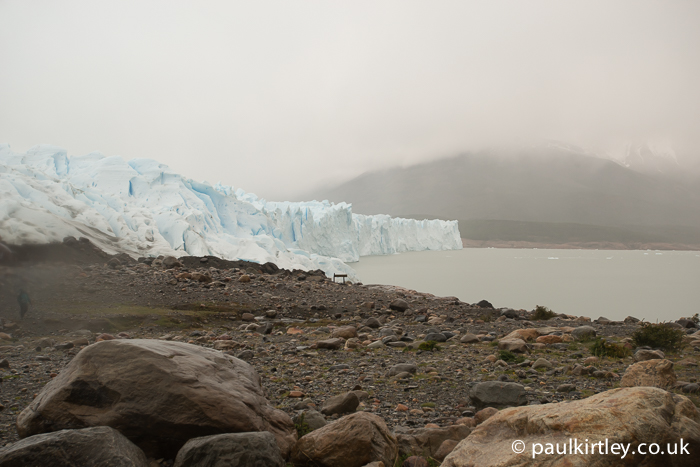 Perito Moreno with cloud and rain