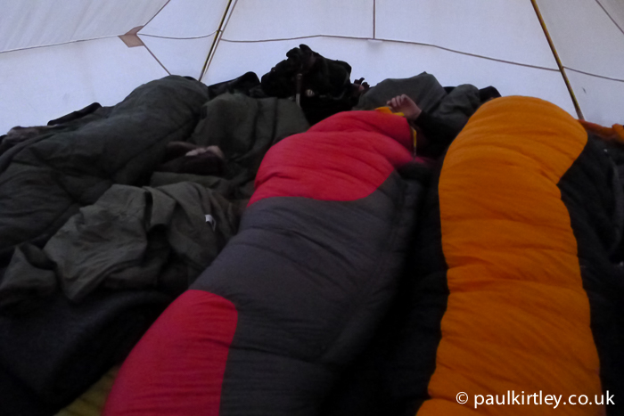 Sleeping bags in a heated tent