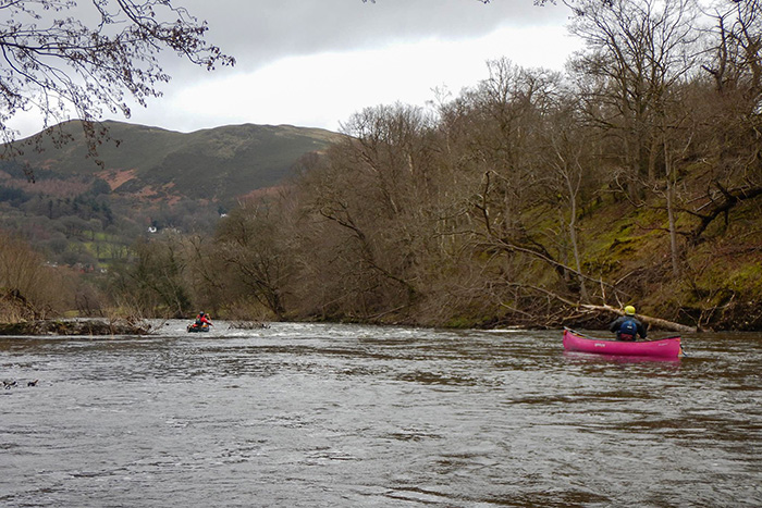 Canoeists on a river in north wales