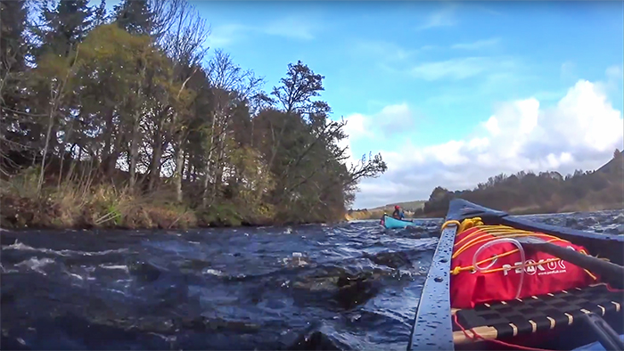 View from a canoe on the lower River Spey, Scotland