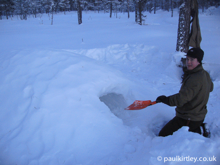 Paul Kirtley digging out a snow shelter