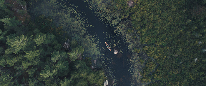 Aerial shot of the McGuffins in The Canoe film