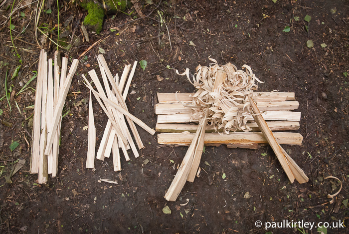 Kindling, hearth and feathersticks in Northern Temperate woodland, all produced from split wood.