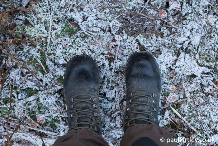 Boots on frosty ground. 