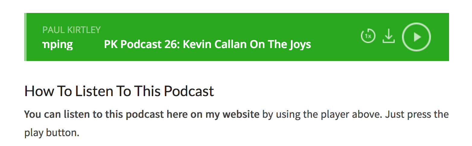 Screenshot from blog page for podcast with Kevin Callan