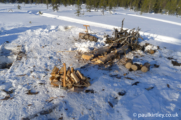 Firewood processing on snow