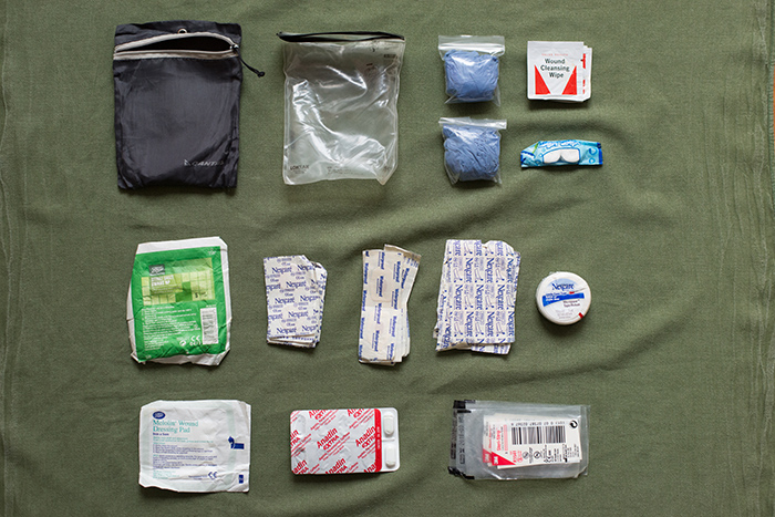 contents of a small first aid kit. Turn on images to see the items...