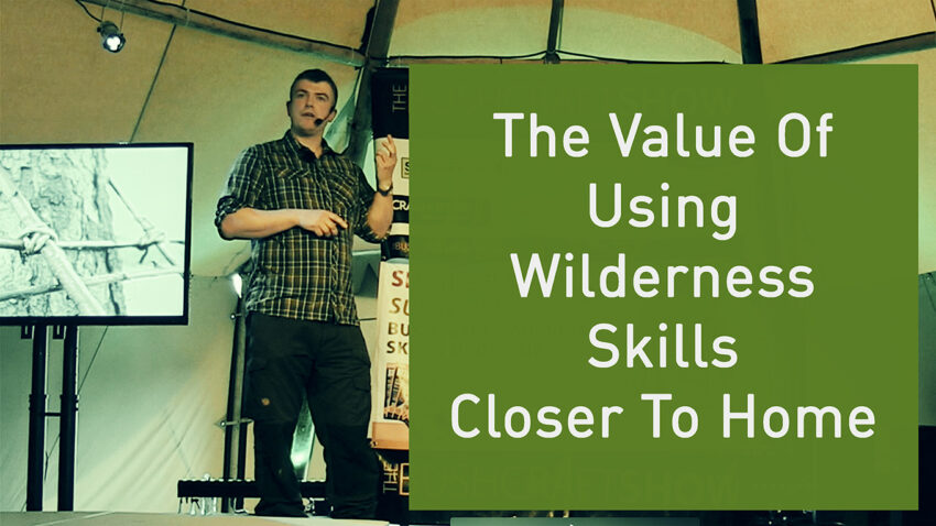 Paul Kirtley on stage at the Bushcraft Show giving a presentation