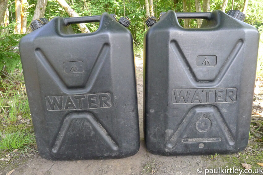 Two 20 litre water cans