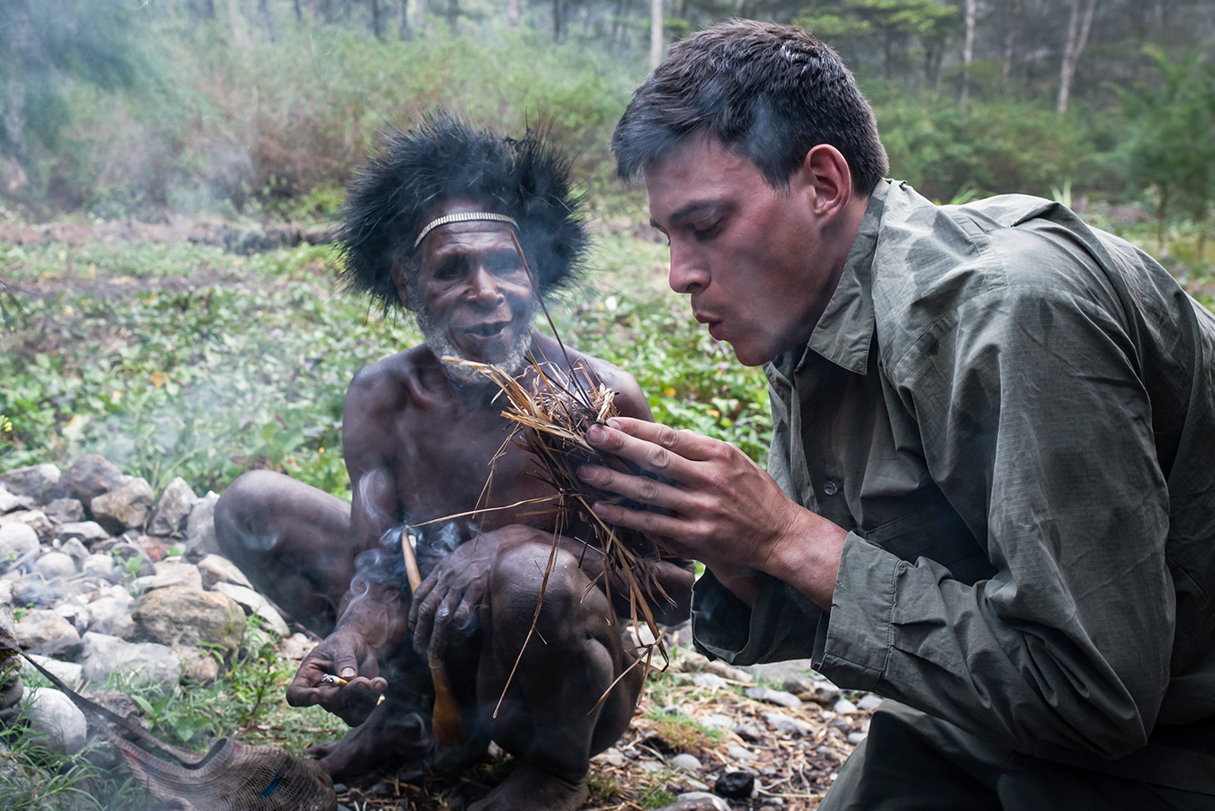 Dan Hume in West Papua fire making skills