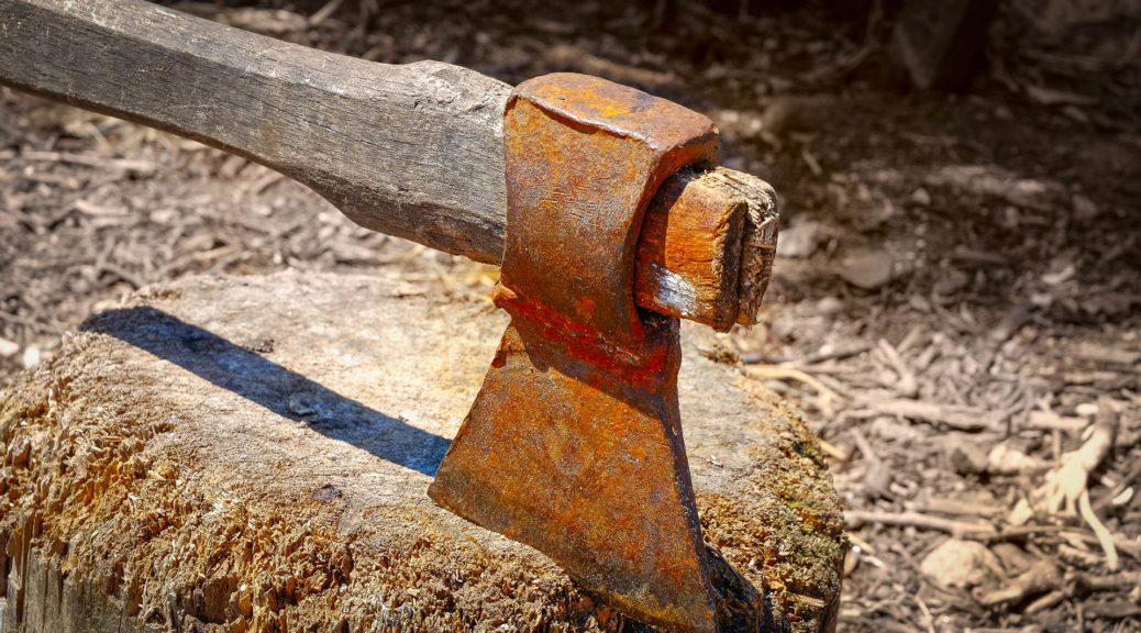 Old, neglected, dangerous axe