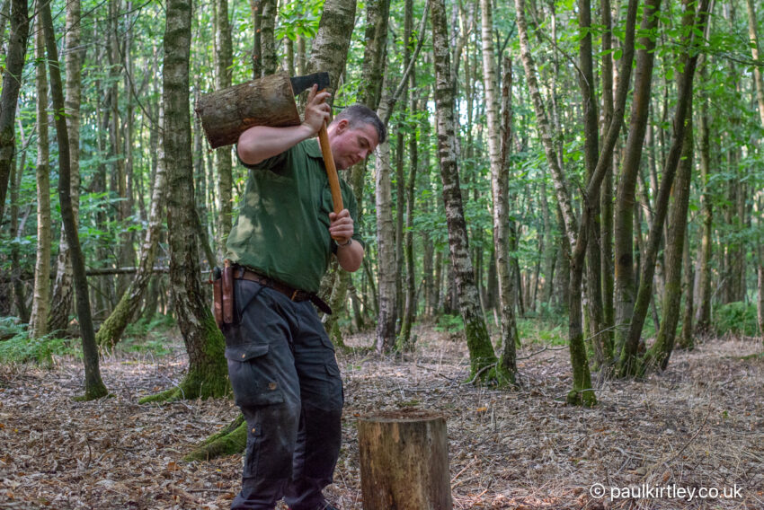 Paul Kirtley in the middle of demonstrating the inverted axe splitting technique